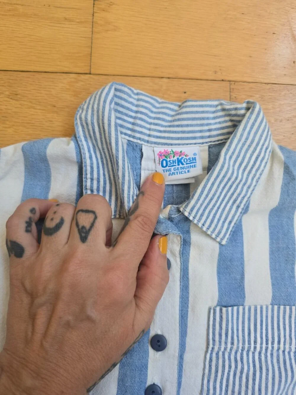 Vintage 80s | OshKosh B'Gosh Blue Stripe Short Sleeve Button Up Shirt Toddler